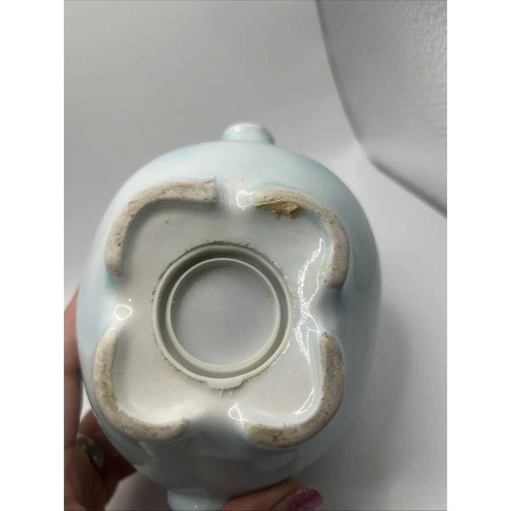 Ceramic Anthropomorphic Blue Piggy Bank Daisy Flower Long Eyelashes Vintage